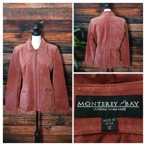 Monterey Bay 12 Vintage Genuine Leather Jacket Coat Full Zip Studded Berry